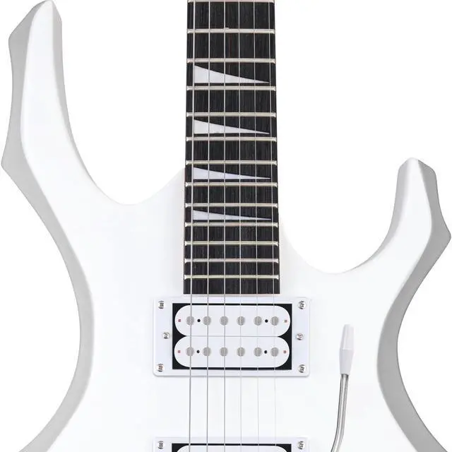 Alt view image 6 of 7 - Heavy Metal EG Fire Electric Guitar Axe w/ Amplifier Kit, Full Size Instrument w/ Practice Amp & Accessories, Metal Axe, White