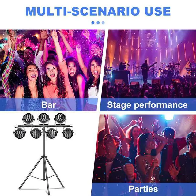 Alt view image 6 of 7 - DJ Lights Stand with Round T Bar, Heavy Duty Par Can Tripod for 7 Lights Stage Light Stand Adjustable Height 55-100 Inch, DJ Lighting Suitable for Stages, Bar, Banquet, Party