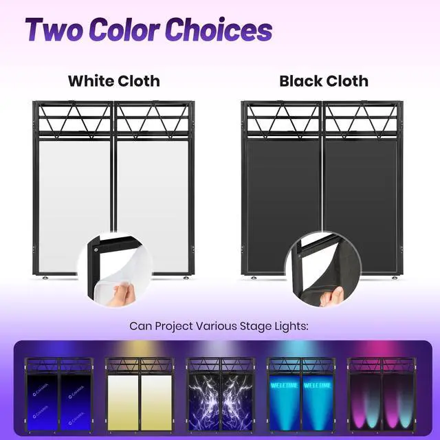 Alt view image 3 of 7 - DJ Booth Stand Portable - DJ Table Facade for Laptop Double Top Storage Height Adjustable with Black & White Scrims DJ Stand Foldable with Storage Bag, Cable Holes, 40.7" L x 19.7" W, Black