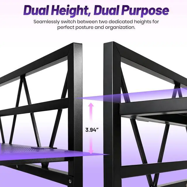 Alt view image 7 of 7 - DJ Booth Stand Portable - DJ Table Facade for Laptop Double Top Storage Height Adjustable with Black & White Scrims DJ Stand Foldable with Storage Bag, Cable Holes, 40.7" L x 19.7" W, Black