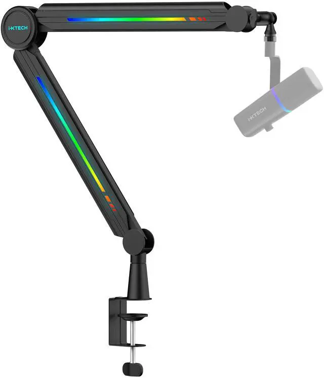 Main image of RGB Mic Boom Arm High Profile, Overhead Boom Arm Microphone Stand Desk Mount, Adjustable Microphone Stand with Desk Mount, Mic Arm for Live Streaming Gaming Podcasting Recording