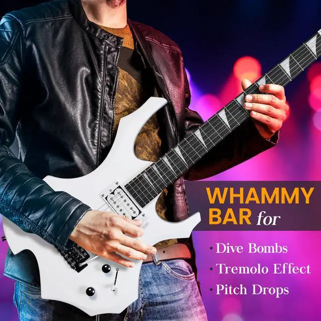 Alt view image 7 of 7 - Heavy Metal EG Fire Electric Guitar Axe w/ Amplifier Kit, Full Size Instrument w/ Practice Amp & Accessories, Metal Axe, White