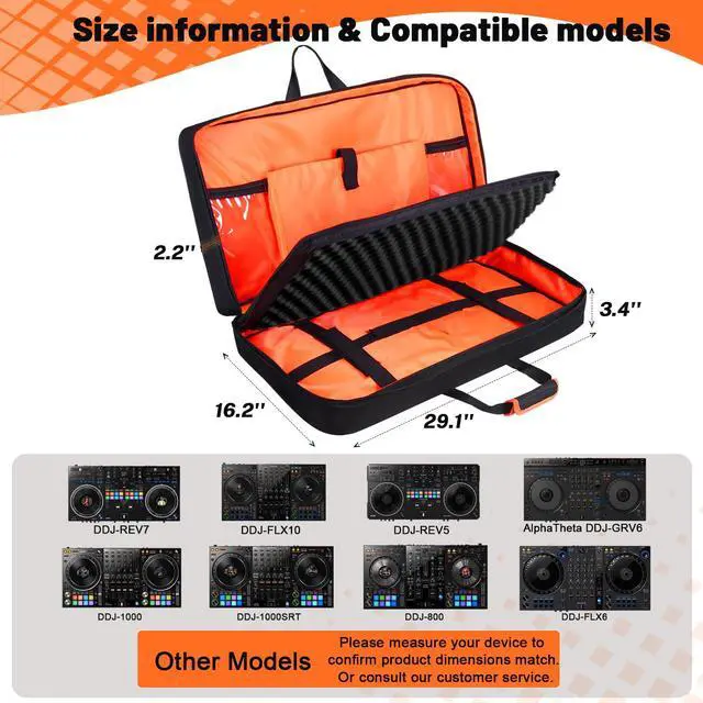 Alt view image 2 of 7 - DJ Controller Case for DDJ-FLX10/ 1000/REV7/REV5/800/ FLX6 AlphaTheta DDJ-GRV6 With Thick EVA Padding, Adjustable Shoulder Strap,Fits Up to 15.6" Laptops Perfect for DJ and Music Producers