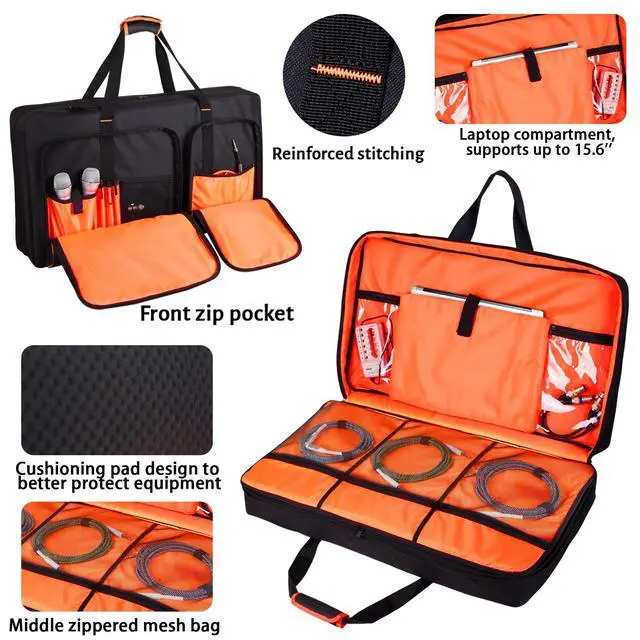 Alt view image 4 of 7 - DJ Controller Case for DDJ-FLX10/ 1000/REV7/REV5/800/ FLX6 AlphaTheta DDJ-GRV6 With Thick EVA Padding, Adjustable Shoulder Strap,Fits Up to 15.6" Laptops Perfect for DJ and Music Producers