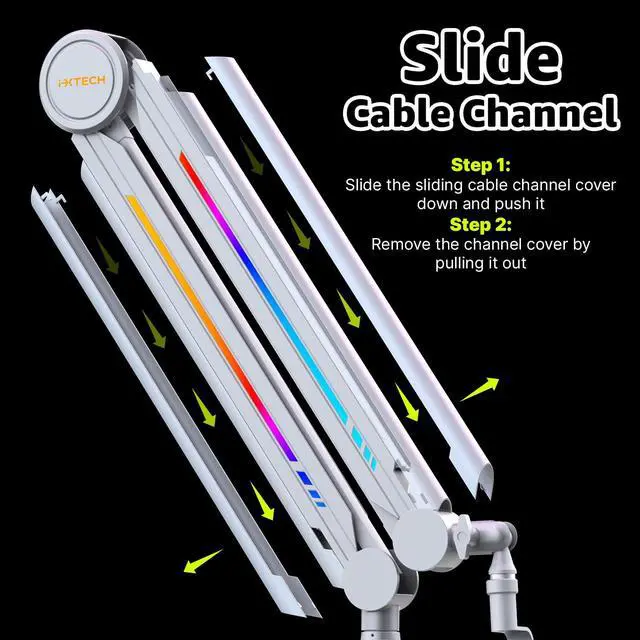 Alt view image 5 of 7 - RGB Mic Boom Arm High Profile, Overhead Boom Arm Microphone Stand Desk Mount, Adjustable Microphone Stand with Desk Mount, Mic Arm for Live Streaming Gaming Podcasting Recording