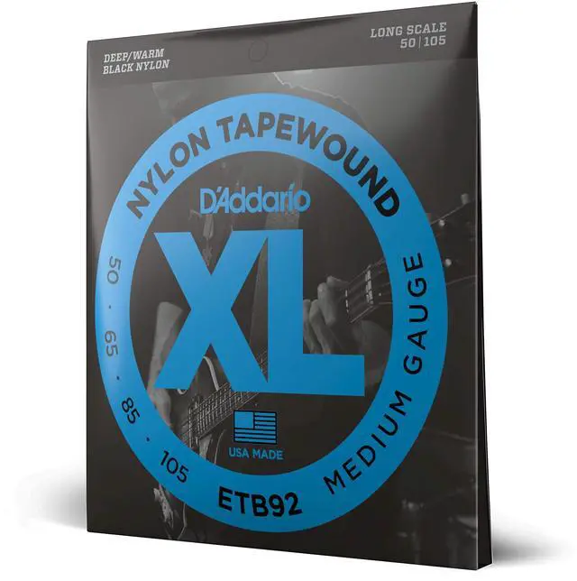 Main image of Tapewound Bass Strings ETB92, 50-105, 4-String, Long Scale | tapewound bass strings deliver smooth feel, deep warm tone, reduced finger noise and dependable tuning stability