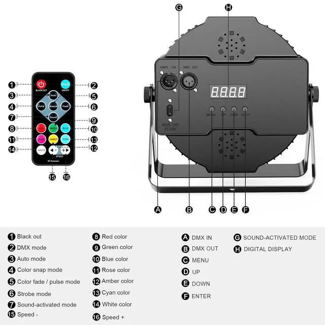Alt view image 6 of 7 - 60LEDs 90W RGB DJ Par Lights for Home Party 2-Pack | Remote DMX512 Sound Activated Control. Uplights for Events Wedding Church Concert Worldcup Bar Nightclub Stage Band Live Show