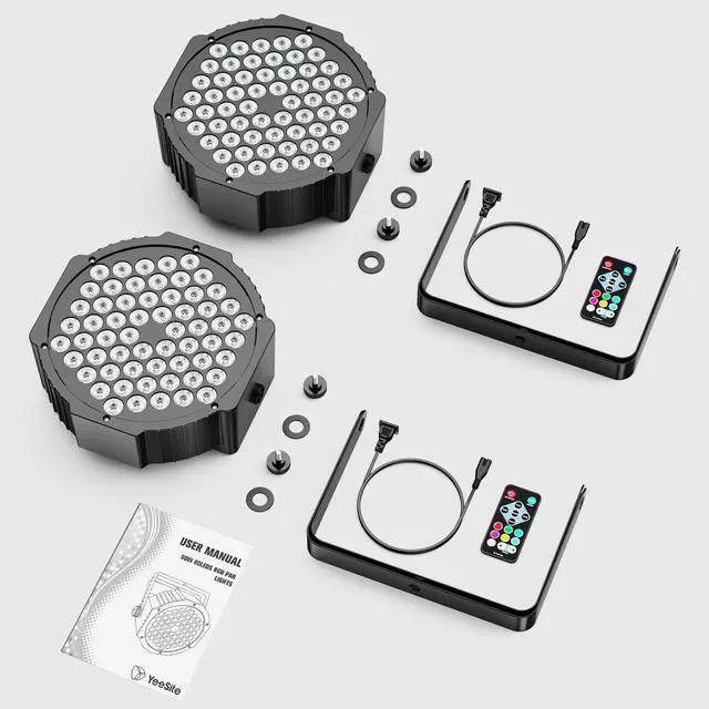 Alt view image 7 of 7 - 60LEDs 90W RGB DJ Par Lights for Home Party 2-Pack | Remote DMX512 Sound Activated Control. Uplights for Events Wedding Church Concert Worldcup Bar Nightclub Stage Band Live Show