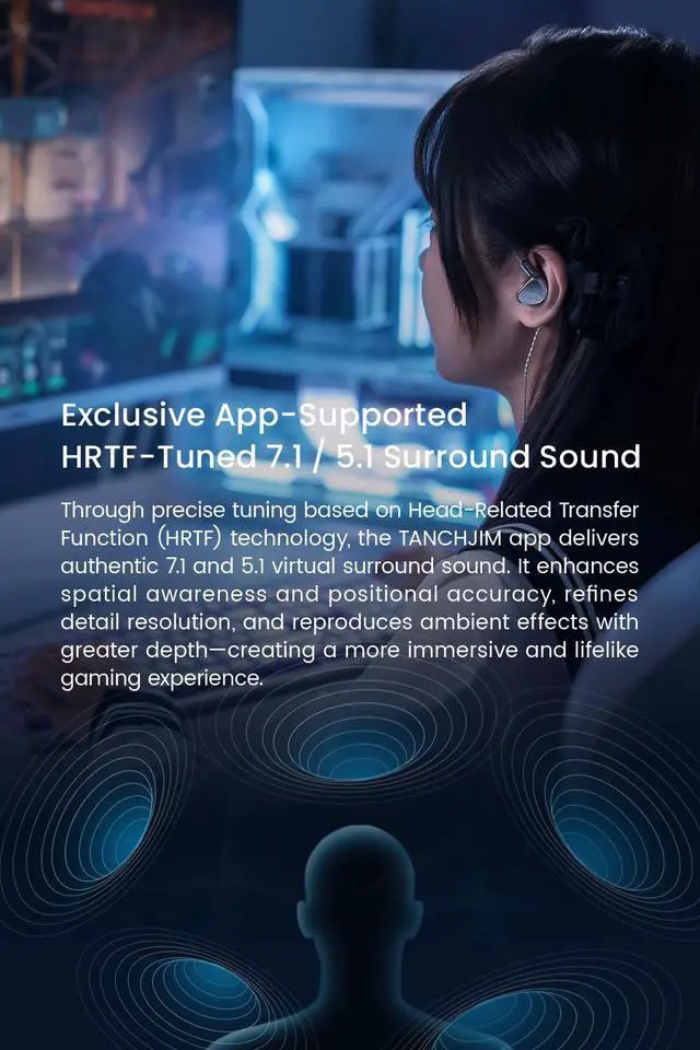 Alt view image 2 of 7 - FOLA Wired Gaming IEM without Mic, HiFi Earphone with HRTF Virtual 7.1/5.1 | Refined Vocals Instrument Details in Ear Monitor, Gaming Sound in APP, 3 Nozzles, 3.5/4.4mm/Type C, CNC Metal Housing