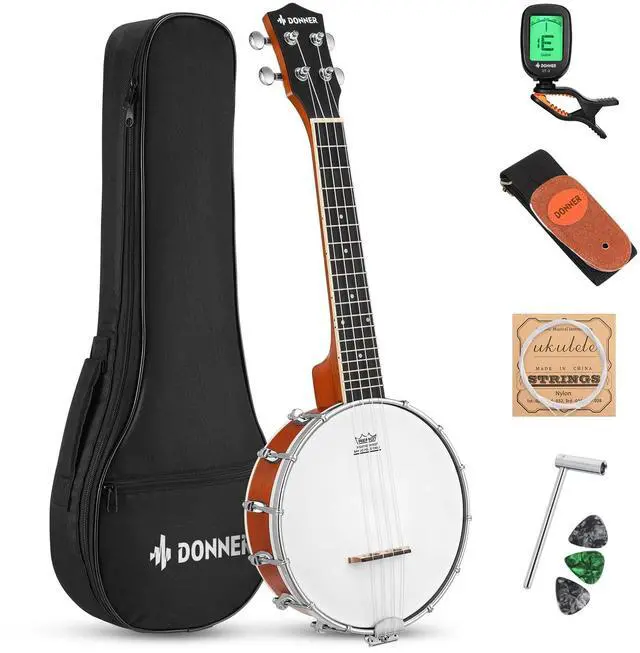 Main image of Banjolele 4 String Banjo Ukulele kit Stringed Musical Instruments for Adult Beginner with Banjo Tuners, Gig Bag, Picks, Skeleton 23 Inch Sapele
