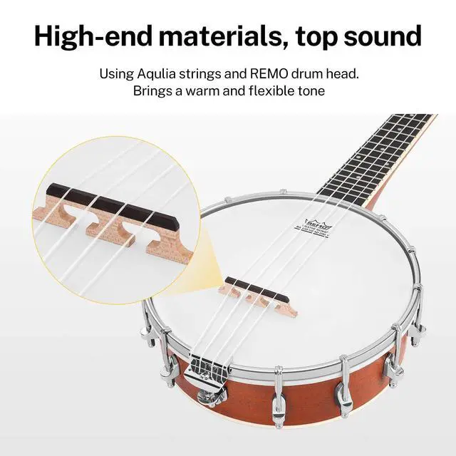 Alt view image 3 of 7 - Banjolele 4 String Banjo Ukulele kit Stringed Musical Instruments for Adult Beginner with Banjo Tuners, Gig Bag, Picks, Skeleton 23 Inch Sapele