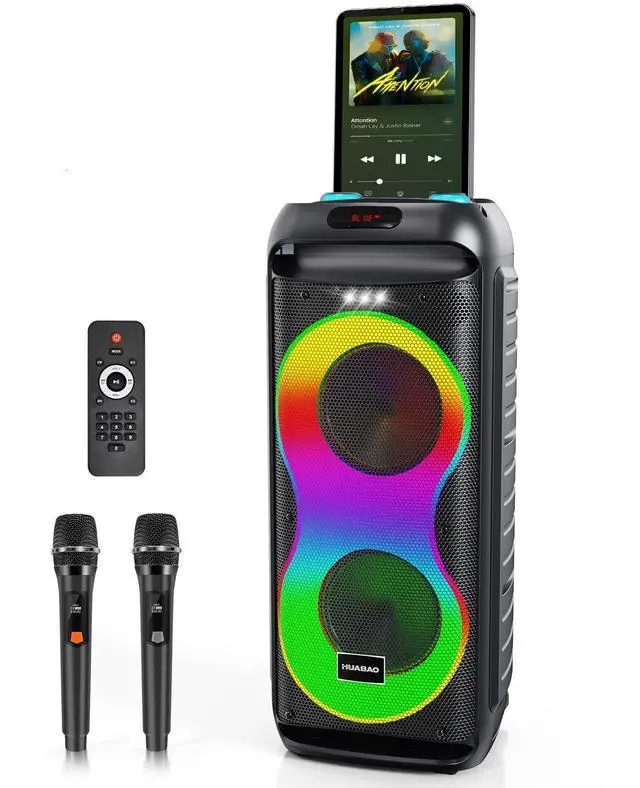 Main image of Bluetooth Karaoke Speaker with 2 Wireless Microphones 40W Portable PA System with LED Lights, TWS Pairing, 6.5 Dual Woofers, Rolling Wheels, Rechargeable Battery - for Party/Home/Outdoor
