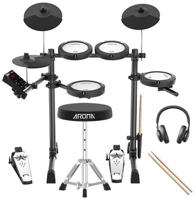Main image of TDX-18 Electronic Drum Set with 4 Quiet Mesh Drum Pads, 2 Switch Pedal, Portable and Solid Drum Set with, Bluetooth, Drum Throne, Headphones and Sticks