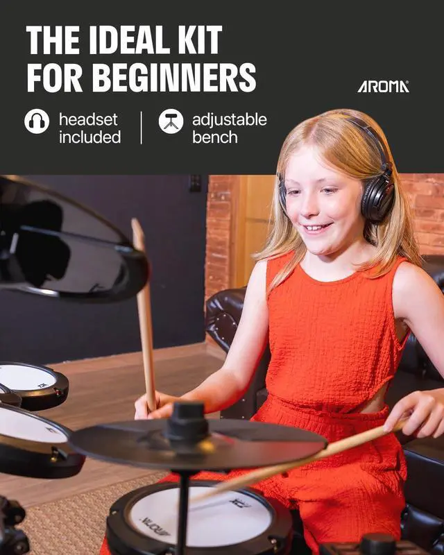 Alt view image 2 of 7 - TDX-18 Electronic Drum Set with 4 Quiet Mesh Drum Pads, 2 Switch Pedal, Portable and Solid Drum Set with, Bluetooth, Drum Throne, Headphones and Sticks