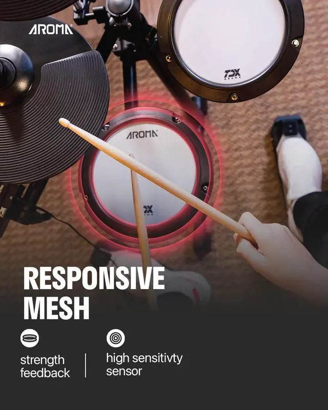 Alt view image 3 of 7 - TDX-18 Electronic Drum Set with 4 Quiet Mesh Drum Pads, 2 Switch Pedal, Portable and Solid Drum Set with, Bluetooth, Drum Throne, Headphones and Sticks