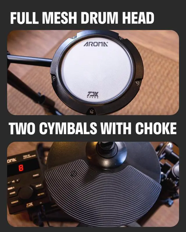 Alt view image 6 of 7 - TDX-18 Electronic Drum Set with 4 Quiet Mesh Drum Pads, 2 Switch Pedal, Portable and Solid Drum Set with, Bluetooth, Drum Throne, Headphones and Sticks