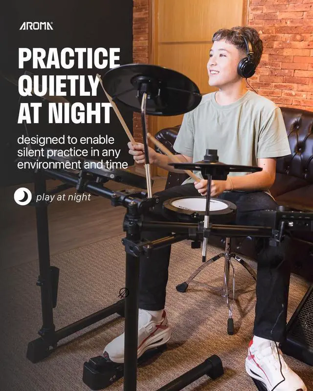 Alt view image 7 of 7 - TDX-18 Electronic Drum Set with 4 Quiet Mesh Drum Pads, 2 Switch Pedal, Portable and Solid Drum Set with, Bluetooth, Drum Throne, Headphones and Sticks