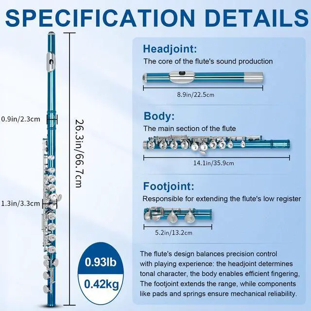 Alt view image 2 of 7 - Closed Hole C Flute, Responsive Flute Instrument, Durable Flutes Set | with Gig Bag, Collapsible Stand, Beginner's Guide, Cleaning Kit - Effortless for Beginners, Students (Blue)