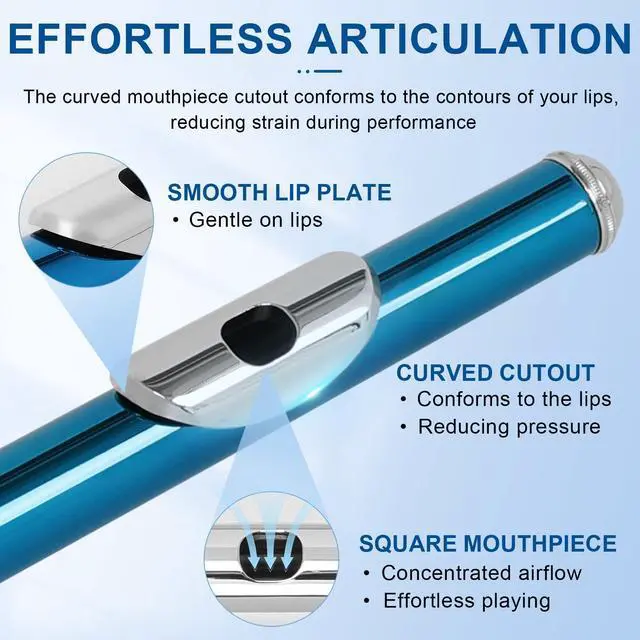 Alt view image 3 of 7 - Closed Hole C Flute, Responsive Flute Instrument, Durable Flutes Set | with Gig Bag, Collapsible Stand, Beginner's Guide, Cleaning Kit - Effortless for Beginners, Students (Blue)