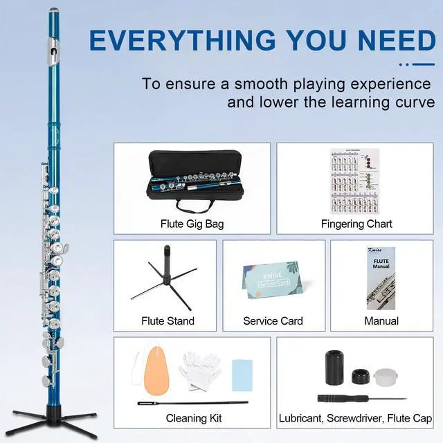 Alt view image 6 of 7 - Closed Hole C Flute, Responsive Flute Instrument, Durable Flutes Set | with Gig Bag, Collapsible Stand, Beginner's Guide, Cleaning Kit - Effortless for Beginners, Students (Blue)