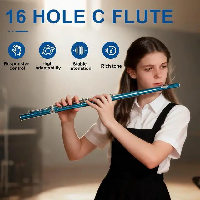 Alt view image 7 of 7 - Closed Hole C Flute, Responsive Flute Instrument, Durable Flutes Set | with Gig Bag, Collapsible Stand, Beginner's Guide, Cleaning Kit - Effortless for Beginners, Students (Blue)
