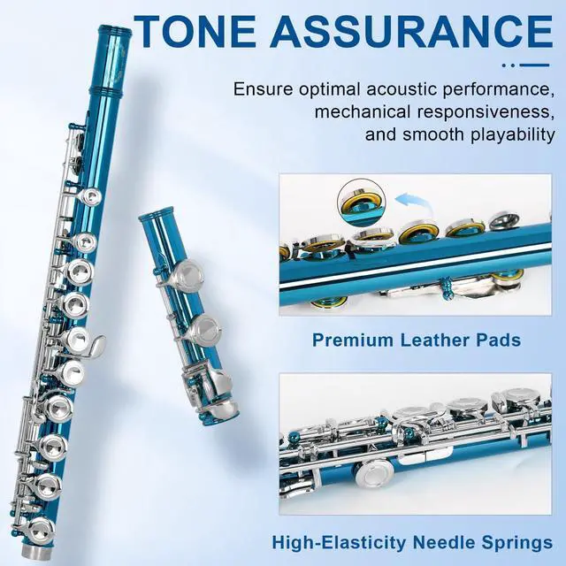 Alt view image 5 of 7 - Closed Hole C Flute, Responsive Flute Instrument, Durable Flutes Set | with Gig Bag, Collapsible Stand, Beginner's Guide, Cleaning Kit - Effortless for Beginners, Students (Blue)