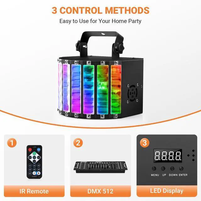 Alt view image 3 of 7 - DJ Disco Party Light: Compact Derby Effect | RGBW Beam Output Through 48 Lenses - Remote Sound Activated DMX Control - Easy Setup Great for Dance Wedding Gig Band Mobile Karaoke Bar Club Home Party