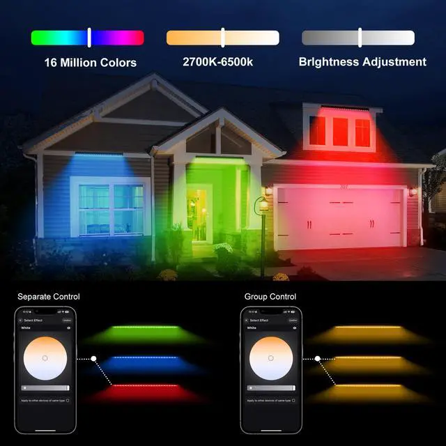 Alt view image 3 of 7 - Smart Wall Washer Light Bar 20in RGBCW Linkable Waterproof LED Light for Indoors/Outdoors with App/Voice Control, 16M Colors, Dimmable, Music Sync, 50 Scene Modes, Timer, AC120V