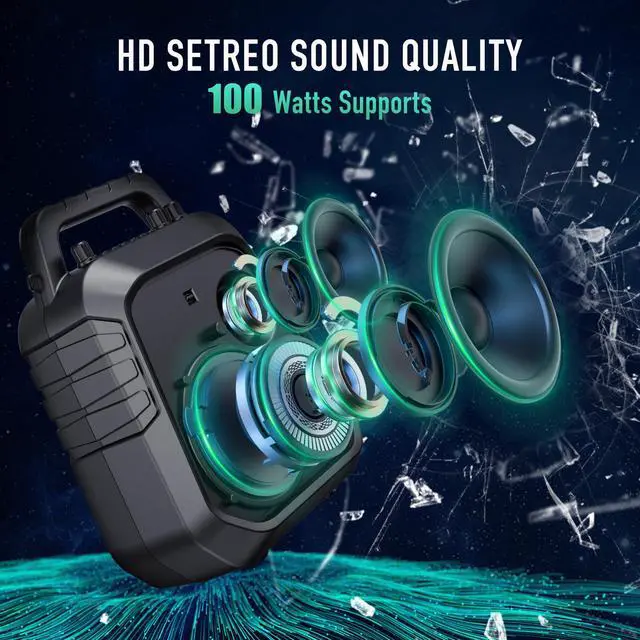 Alt view image 2 of 7 - 100W Powerful Voice Amplifier with 2 Wireless Microphones | Portable Speaker with Microphone, PA System with Sound Effects, Karaoke Machine Support BT/USB/TF Card/Aux/Guitar