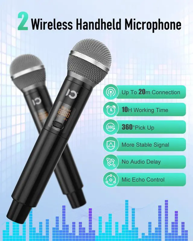 Alt view image 4 of 7 - 100W Powerful Voice Amplifier with 2 Wireless Microphones | Portable Speaker with Microphone, PA System with Sound Effects, Karaoke Machine Support BT/USB/TF Card/Aux/Guitar