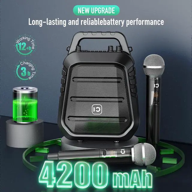 Alt view image 5 of 7 - 100W Powerful Voice Amplifier with 2 Wireless Microphones | Portable Speaker with Microphone, PA System with Sound Effects, Karaoke Machine Support BT/USB/TF Card/Aux/Guitar