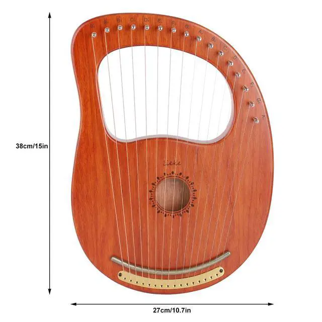 Alt view image 3 of 6 - Lyre Harp 16 Strings with Bag Tuning Wrench,Metal Strings,Mahogany Body and Copper Saddle,Professional Lyre Harp instrument Gift for Beginner Musician