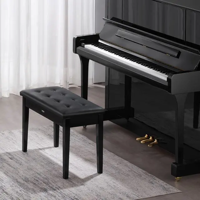 Alt view image 2 of 7 - Piano Bench, 29.5" x 14" x 19", Duet Keyboard Piano Chair with High-Density Padded Cushion, Storage Compartment for Music Books, Wooden Piano Bookcase Stool Seat, for Vanity and Living Room
