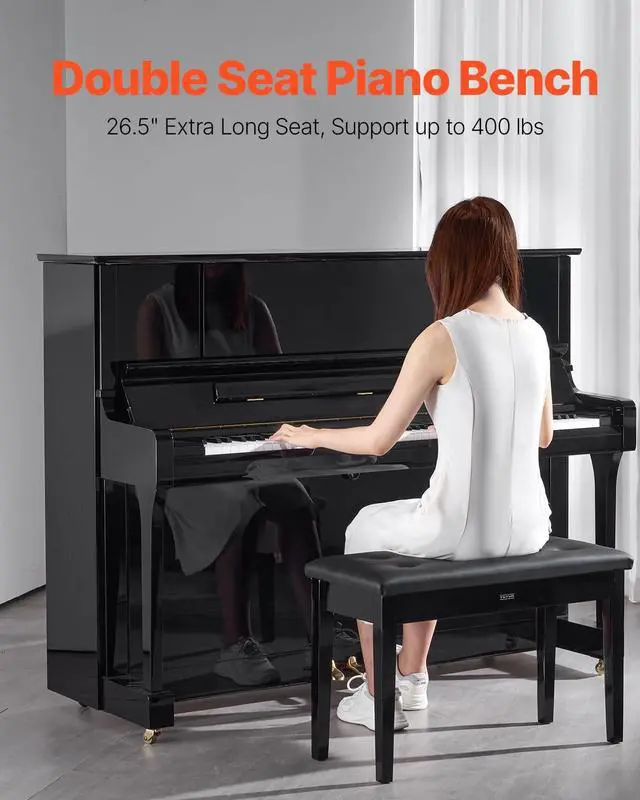 Alt view image 4 of 7 - Piano Bench, 29.5" x 14" x 19", Duet Keyboard Piano Chair with High-Density Padded Cushion, Storage Compartment for Music Books, Wooden Piano Bookcase Stool Seat, for Vanity and Living Room
