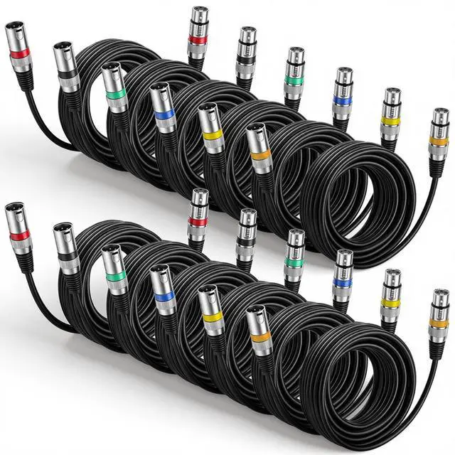 Main image of 12 Pcs 25 Feet XLR Cable, 3-Pin XLR Male to Female Premium Balanced Microphone Cable, Stage Grade All Copper Conductors for Studio DJ Podcast Mixers Mics PA System(Multicolor)