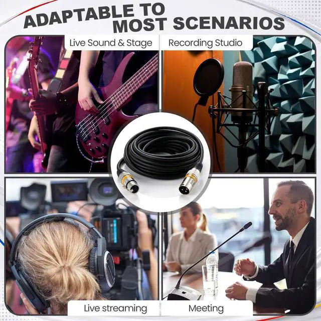 Alt view image 6 of 6 - 12 Pcs 25 Feet XLR Cable, 3-Pin XLR Male to Female Premium Balanced Microphone Cable, Stage Grade All Copper Conductors for Studio DJ Podcast Mixers Mics PA System(Multicolor)