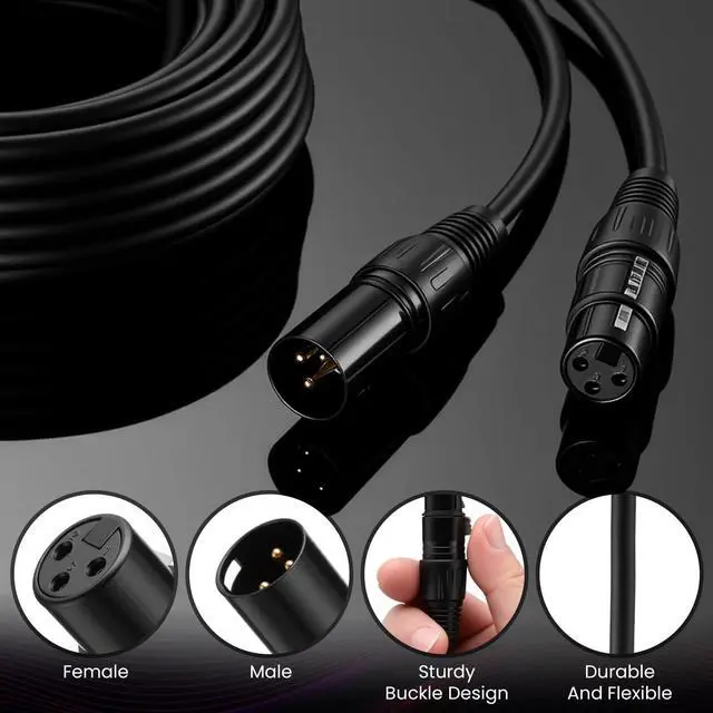 Alt view image 2 of 6 - 12 Pcs 25 Feet XLR Cable, 3-Pin XLR Male to Female Premium Balanced Microphone Cable, Stage Grade All Copper Conductors for Studio DJ Podcast Mixers Mics PA Systems, Black