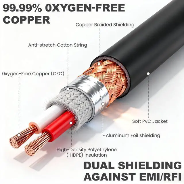 Alt view image 3 of 6 - 12 Pcs 25 Feet XLR Cable, 3-Pin XLR Male to Female Premium Balanced Microphone Cable, Stage Grade All Copper Conductors for Studio DJ Podcast Mixers Mics PA Systems, Black