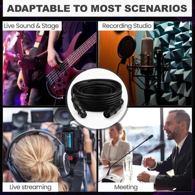 Alt view image 6 of 6 - 12 Pcs 25 Feet XLR Cable, 3-Pin XLR Male to Female Premium Balanced Microphone Cable, Stage Grade All Copper Conductors for Studio DJ Podcast Mixers Mics PA Systems, Black