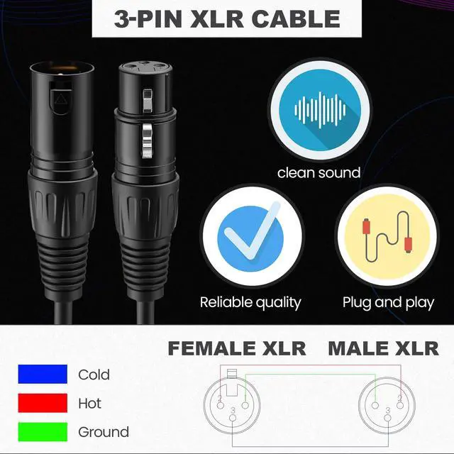Alt view image 4 of 6 - 12 Pcs 25 Feet XLR Cable, 3-Pin XLR Male to Female Premium Balanced Microphone Cable, Stage Grade All Copper Conductors for Studio DJ Podcast Mixers Mics PA Systems, Black