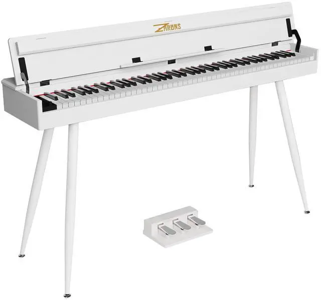Main image of 88 Key Full-Weighted Digital Piano - Wooden Upright Electric Keyboard with Progressive Hammer Action, 3-Pedal Unit, Stand & Headphone Jack for Beginner Adults (White)