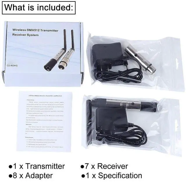 Alt view image 5 of 6 - DMX Wireless, 8pcs 2.4G DMX 512 1 Male Transmitter & 7 Female Receivers Short version for Stage PAR Party Light