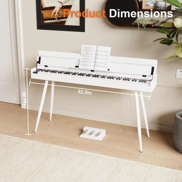 Alt view image 5 of 7 - 88 Key Full-Weighted Digital Piano - Wooden Upright Electric Keyboard with Progressive Hammer Action, 3-Pedal Unit, Stand & Headphone Jack for Beginner Adults (White)