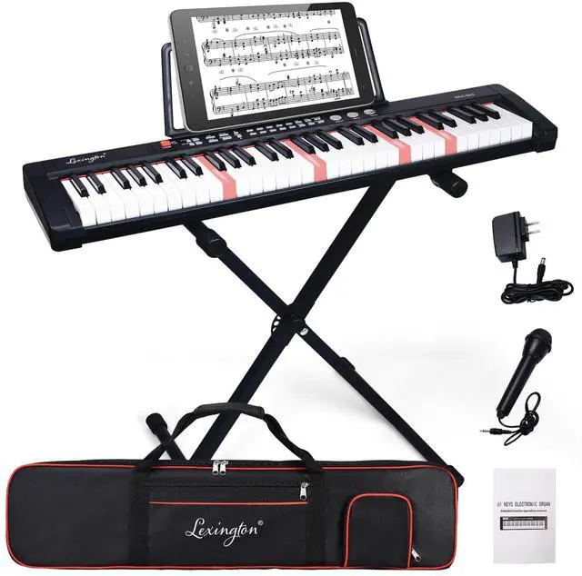 Main image of 61 Key Keyboard Piano, Complete Electronic Piano Keyboard Set for Beginners Adults, Portable Music Keyboard with Lighted Keys, Teaching Modes, Stand, Case, Microphone (Black)