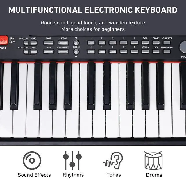 Alt view image 4 of 7 - 61 Key Keyboard Piano, Complete Electronic Piano Keyboard Set for Beginners Adults, Portable Music Keyboard with Lighted Keys, Teaching Modes, Stand, Case, Microphone (Black)