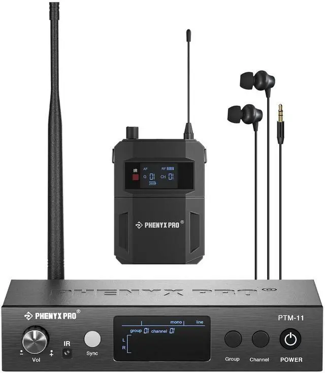 Main image of UHF Mono Wireless in-Ear Monitor System, Metal Wireless IEM System, Bodypack Receiver, 50 Adjustable Frequencies, Separate Outputs, 164ft Operation, Suitable for Band and Studio (PTM-11)