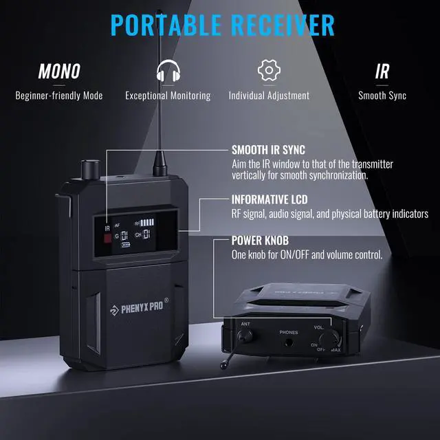 Alt view image 3 of 6 - UHF Mono Wireless in-Ear Monitor System, Metal Wireless IEM System, Bodypack Receiver, 50 Adjustable Frequencies, Separate Outputs, 164ft Operation, Suitable for Band and Studio (PTM-11)