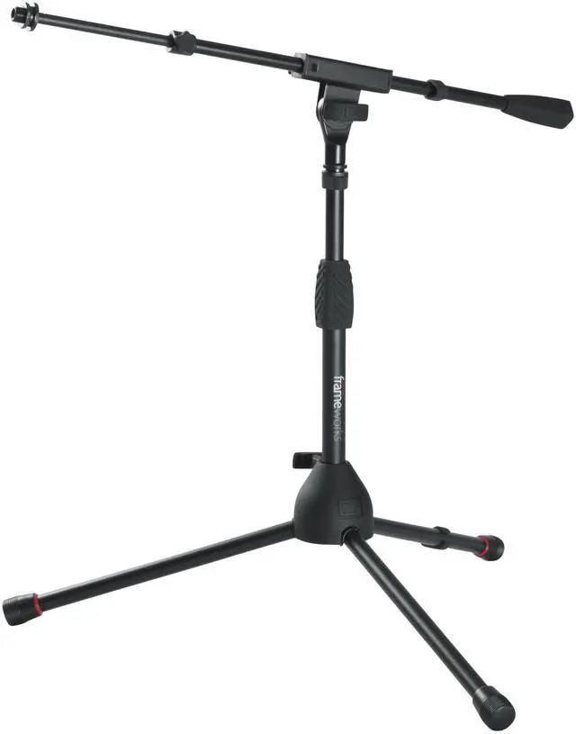 Main image of Short Tripod Base Microphone Stand with Soft Grip Twist Clutch, Boom Arm, and Both 3/8" and 5/8" Adapters (GFW-MIC-2621)