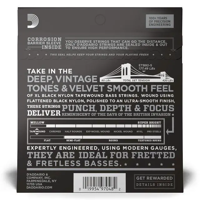 Alt view image 3 of 4 - Tapewound Bass Strings ETB92-5, 50-135, 5-String, Long Scale