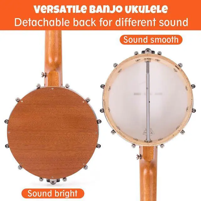 Alt view image 3 of 7 - Banjolele 4 String Banjo Ukulele 23 Inch Concert Size with Bag Tuner Strap Strings Pickup Picks Ruler Wrench Bridge